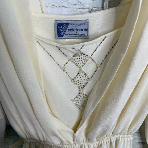 Vintage Cream Midi Dress with belt size 8 Edie johne made in Canada - Picture 4 of 10
